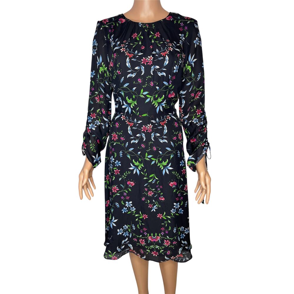 Milly Diana Silk Dress Size 8 Black Floral New Fit And Flare Cocktail